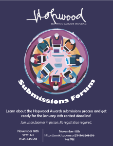 Event flyer with image of people seated around a round table