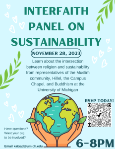 Flyer depicting an earth, hearts, and fern leaves outlining the event details and date