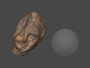 Screenshot of 3-D modeling program featuring the broken marble head of Arktos.