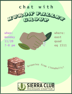 Green flyer with date, time, and brownies