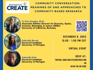 Flier for CREATE Community Conversation 12/8/23