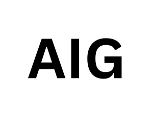 White Background with Black Bold Letters Spelling AIG