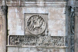 Detailed view of the Arch of Constantine in Rome, Italy