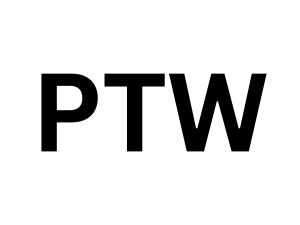 White Background with Bold Black Letters Spelling PTW
