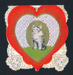 A vintage valentines-day card with a cat