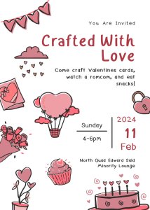 flyer with valentine decor detailing the logistics of the event