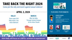 This image displays details about the event included in the event description along with a bottom boarder of the outline of people colored like the rainbow. It also features images of the performers and featured individuals.