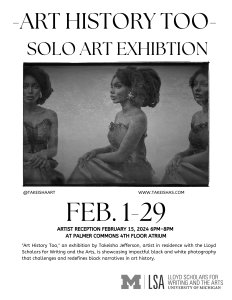 Art History Too's exhibition flyer - black and white photograph included