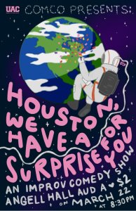 Poster with show title, info, and astronaut floating with confetti