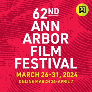 Red background with white and yellow text identifying the festival and its dates. Yellow and green film festival logo in top right corner.