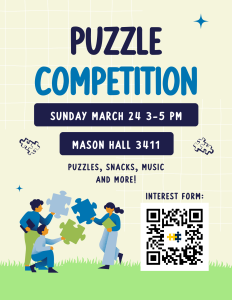 flyer for puzzle competition includes location and time of event