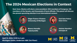 The 2024 Mexican Elections in Context: Next June, Mexico will elect a new president, 500 members of Congress, 128 members of the Senate, and thousands of local officials. This panel will discuss the pivotal upcoming election in an international context.