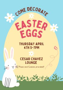 Flyer with easter egg and bunny explaining the details of the event