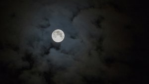 A full moon on a cloudy night