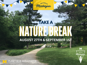 Photo of the peony garden with the text "Take a Nature Break August 27th and September 1st."