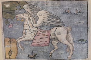 Asia Secunda Pars Terrae in Forma Pegasi (Asia in the Form of Pegasus), a pictorial map by Heinrich Bünting, 1580s.