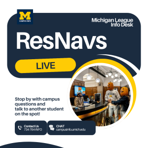 Graphic shows "pumpkin head" students at the Union Info Desk, talking with an Info Assistant. Written content is outlined in Event Details.