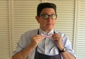 The artist Phranc wears a bow-tie she created.