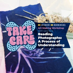 Cyanotype and logo for Take Care workshop: Reading Photographs