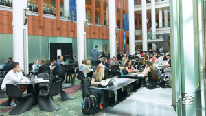 Winter Garden filled with students (from Michigan Ross Our Campus website).