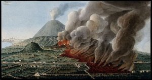 Old painting of Mount Vesuvius' eruption.