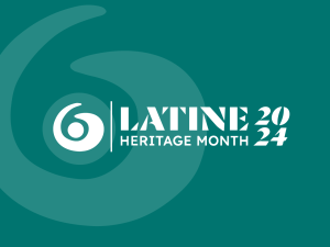 Latine Heritage Month 2024 commemorative mark in aqua with white lettering.