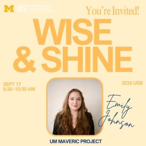 yellow background with photo of emily johnson and text with the event details