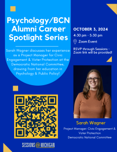 Flyer with Sarah's photo and event date and time.