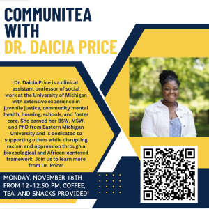 Image of Dr. Daicia Price smiling with information regarding the event. Image of Dr. Daicia Price smiling with information regarding the event.