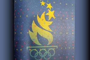 Image of the Olympic torch and rings from Atlanta, 1996.