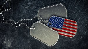 Dog tags decorated with an American flag