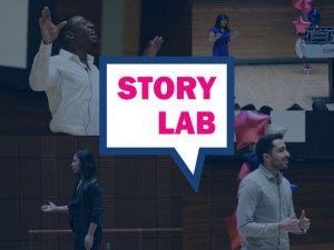 Presenters speaking at the story lab event