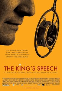 Movie poster for The King's Speech depicting Colin Firth speaking into a microphone