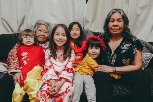 Six people sitting on couch posing