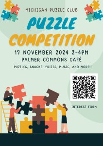 flyer for puzzle competition includes location and time of event flyer for puzzle competition includes location and time of event