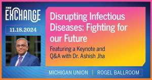 A promotional image with a photo of of Dr. Ashish Jha A promotional image with a photo of of Dr. Ashish Jha
