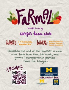 White poster with description for club gathering.