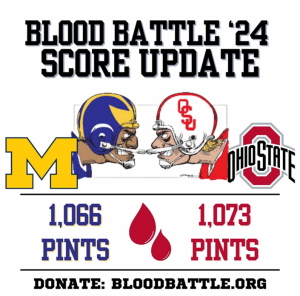Football players facing off above score of blood battle Football players facing off above score of blood battle