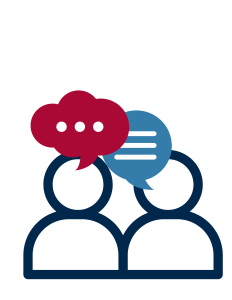 speech and thought bubbles above stick figure busts