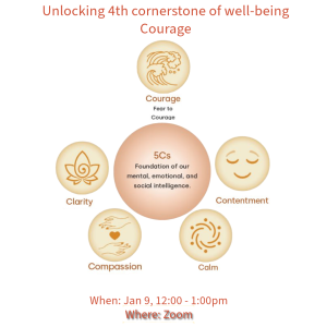 Unlocking the 4th corner stones of well-being courage on Jan 4th at noon over zoom