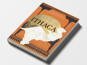 Cover of “Ithaca” by Claire North, showing a woman reclining on a kline with threads dangling from her fingers.