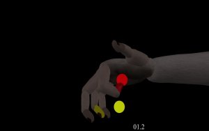 A digital hand model of a prosthetic reaches for specific points with fingers