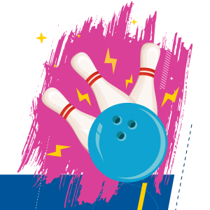 Illustration of bowling ball and pins