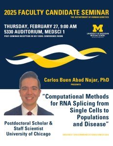 Seminar Flyer with photo of speaker, title of talk and location of event.
