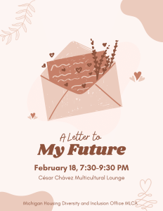Poster with the words stating 'A Letter to my Future' with images of an envelope, paper, and a plant