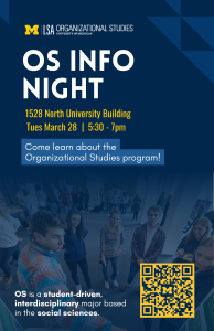 Flyer for W25 Info Night showing a group of OS students presenting a poster for class