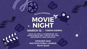 Purple background with cameras and film with the words stating ‘MLCA’s present…Movie Night’ Purple background with cameras and film with the words stating ‘MLCA’s present…Movie Night’