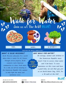 Shows that there will be food, games, and nature at this event. Date is March 22 from 1-4pm and the walk is 3 kilometers