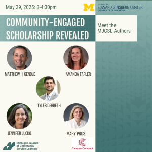 flyer for Community engaged scholarship revealed virtual event with headshots of authors flyer for Community engaged scholarship revealed virtual event with headshots of authors