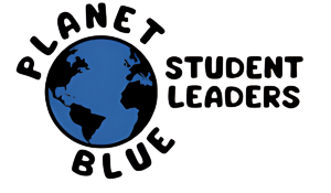 Planet Blue Student Leader text in black around a blue and black globe Planet Blue Student Leader text in black around a blue and black globe